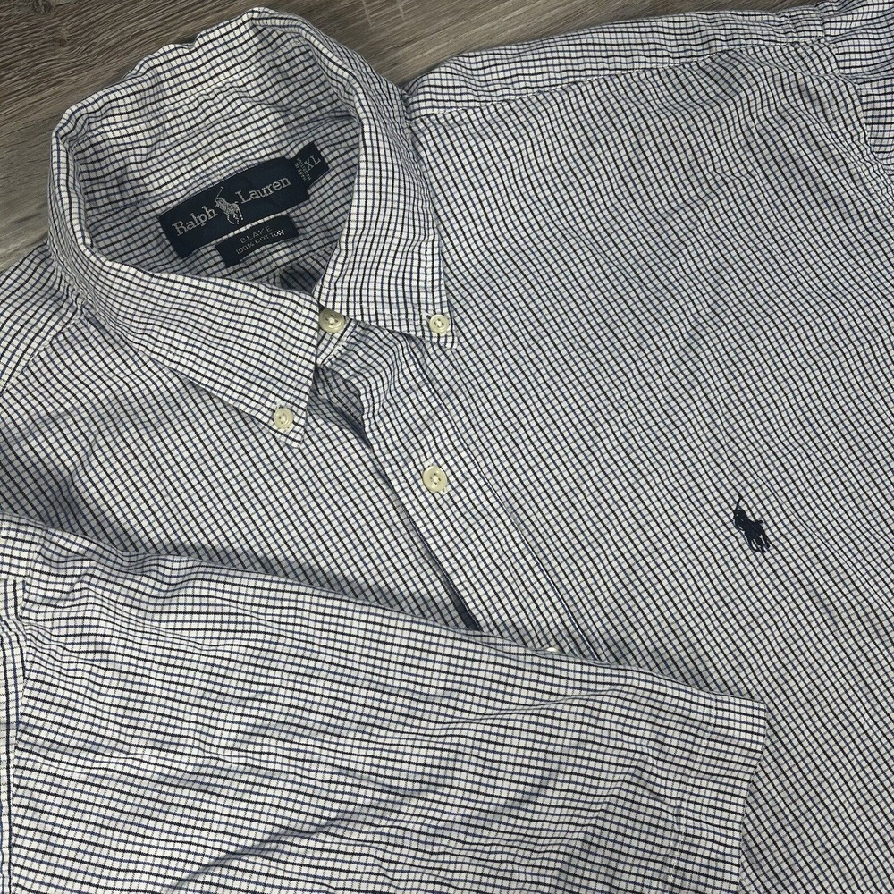 Polo Ralph Lauren‎ Mens XL Blue White Gingham Oxford Button Front Shirt Check